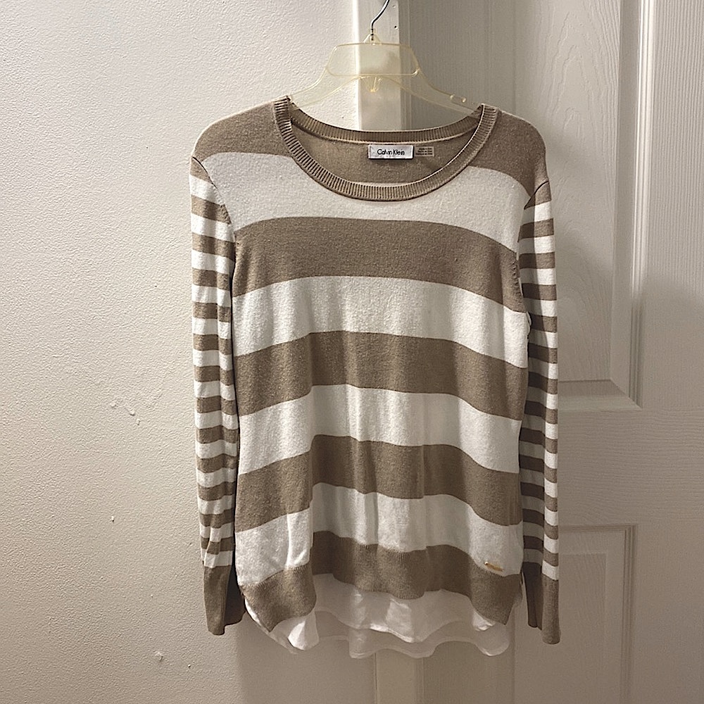 Calvin Klein Tan/White Striped Sweater